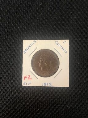 1892 Argentina 2 Centavos extra Fine Bronze Coin - MM00282